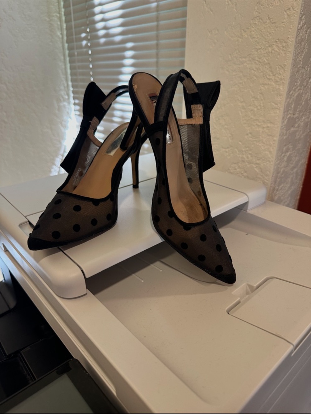 INC Brand Black Sheer Polka Dot Slingback Pumps